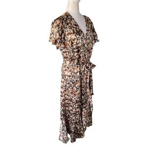 Nicole Miller Brown and Black Ruffle Wrap Dress Size Large